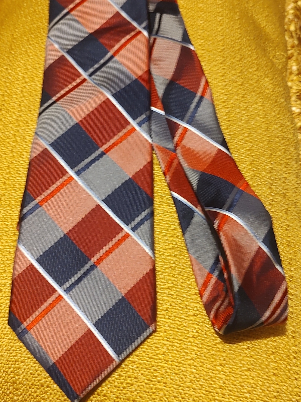 Nautica Red, Navy & Gray Plaid Tie